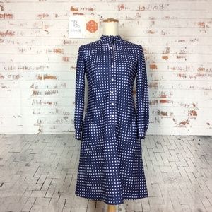Leslie Fay Knits White Polka Dot & Blue Dress